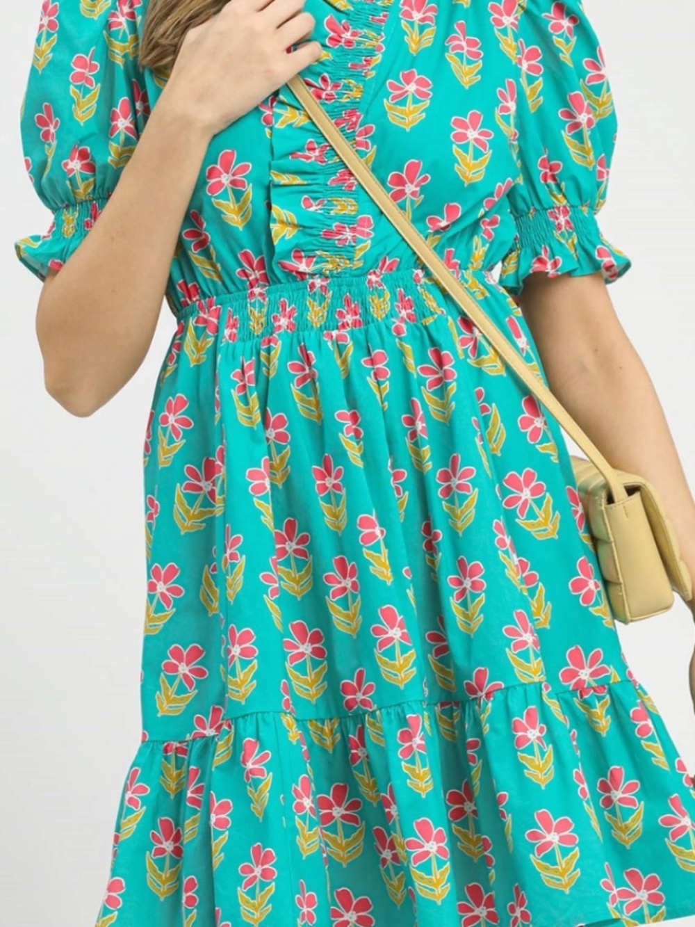Minty Blue Ruffle Mini Floral Dress